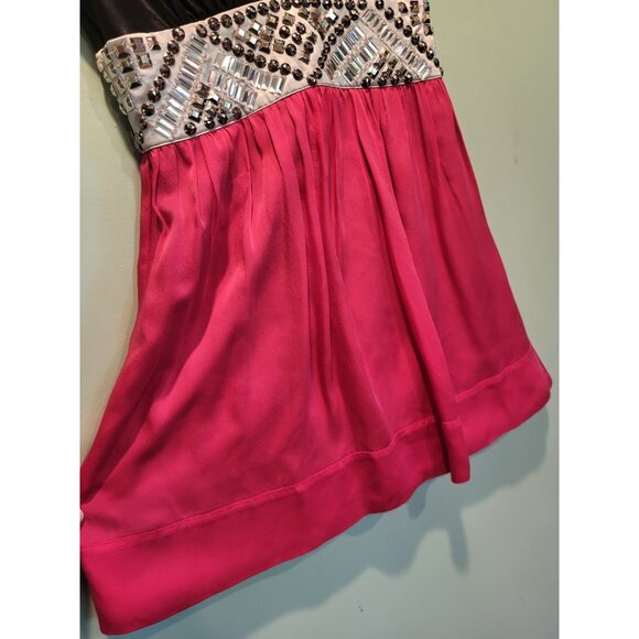Y2K Bebe Pink Black Sleeveless Beaded V Neck Mini Dress Sz XS - Picture 4 of 8